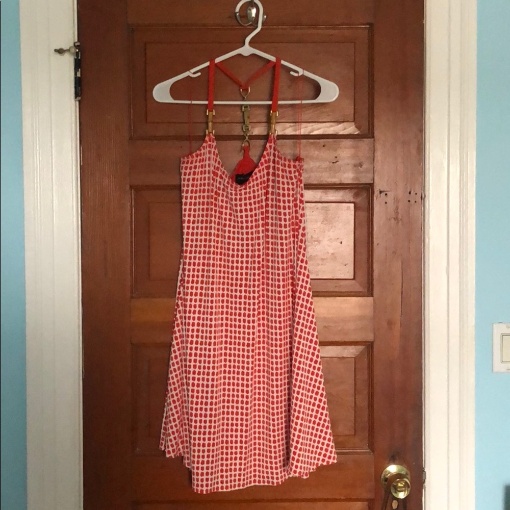 Burnt orange and white racer back dress